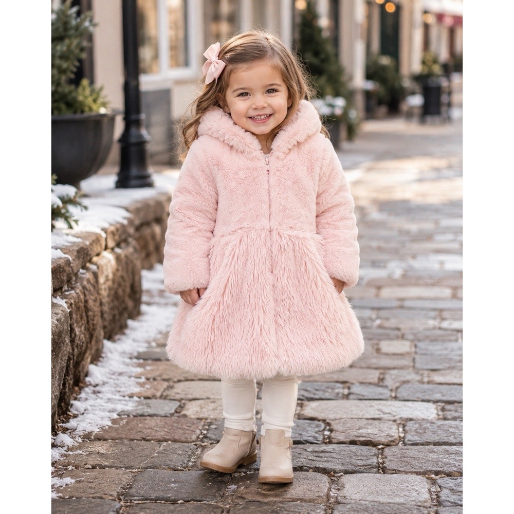 American Widgeon Girls Coat 3 Pink Faux Fur Hooded Jacket Lined Full Zip Plush
